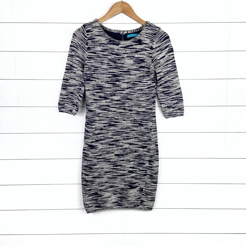 ALICE + OLIVIA Marled Navy Blue Knit Dress Medium
